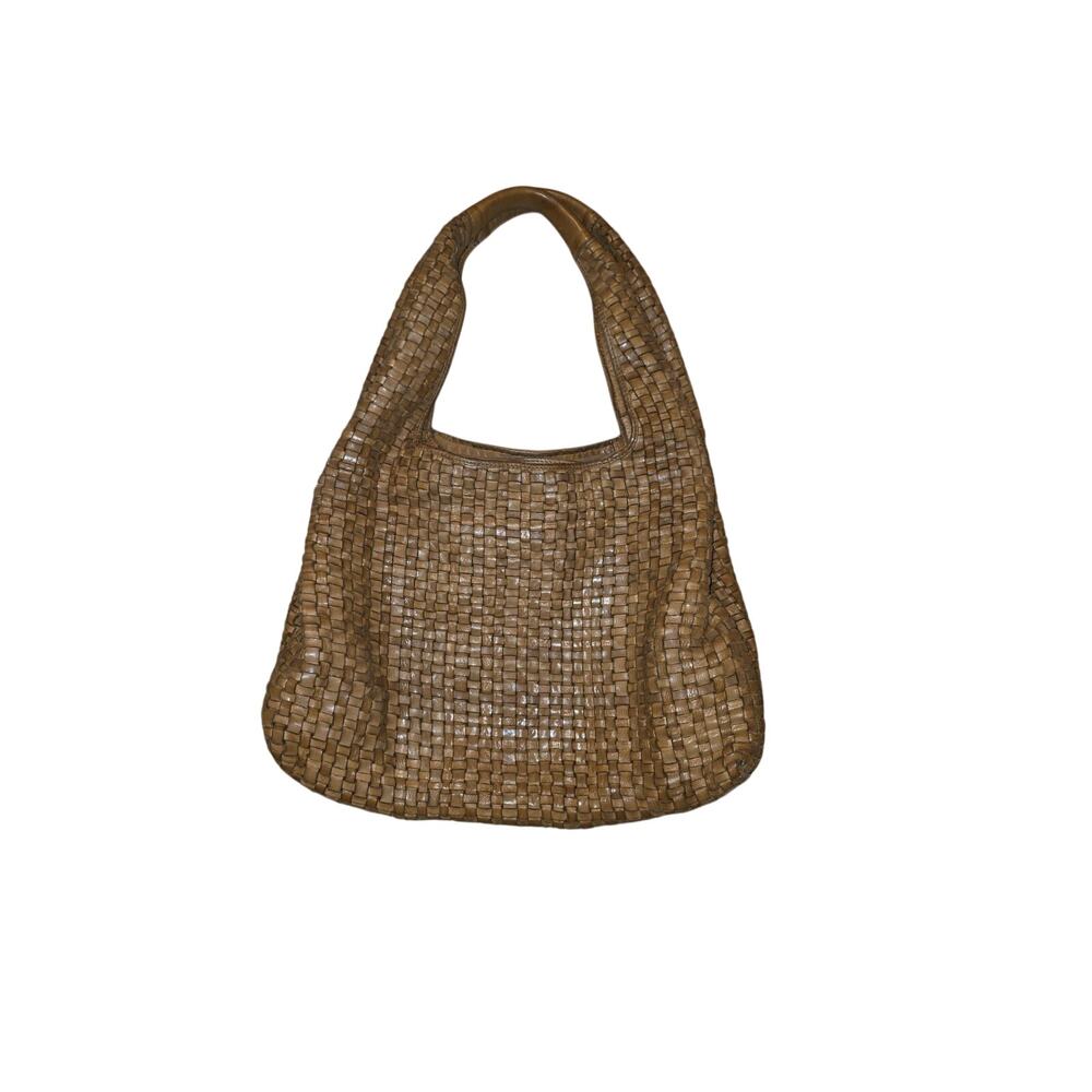 Vtg Hobo Large Brown Leather Woven Bag Basket Weave Purse Braided Heavy Duty